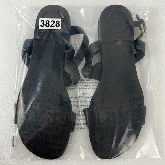 Franco Sarto Strappy Sandals Womens 10M Black‎ Leather Flat Heel Buckle Vacation - Picture 16 of 16